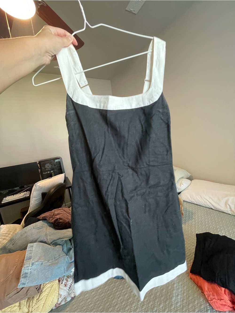 Abercrombie & Fitch Black Linen Dress with White Trim